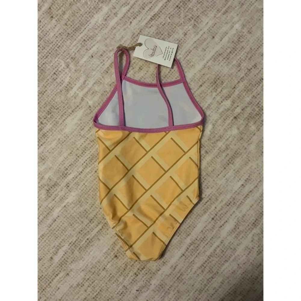 Girls Ice Cream Cone One Piece Swimsuit Purple Sprinkles‎ Waffle 2T NWT